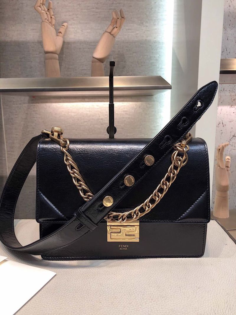 Fendi Kan U Flap Bag 8BT313 Vintage Lamsbkin Black