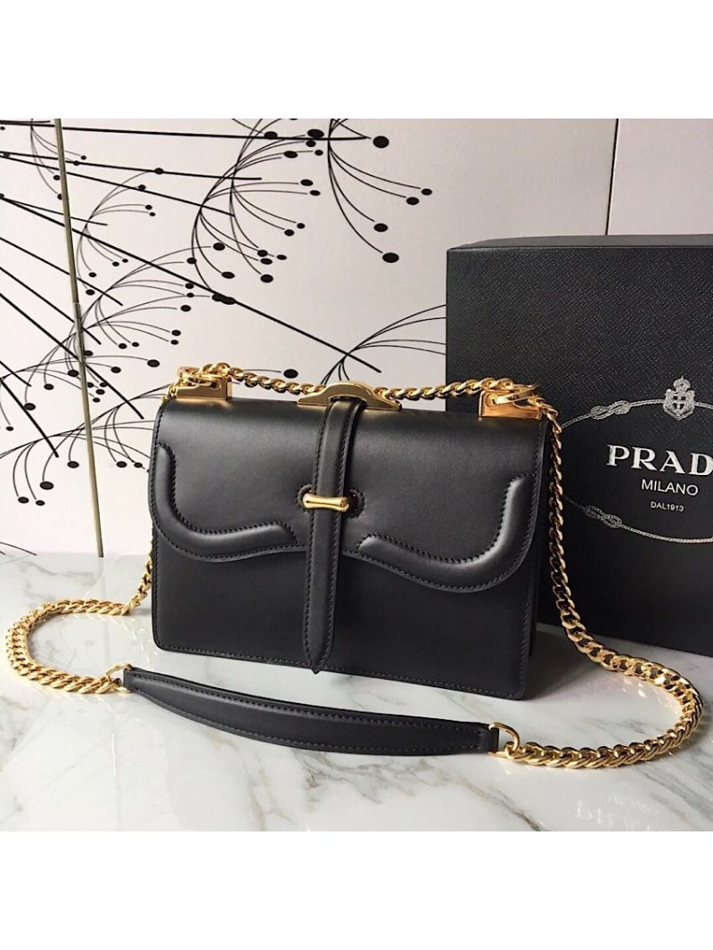 Prada Belle Leather Shoulder Bag 1BD188 Black