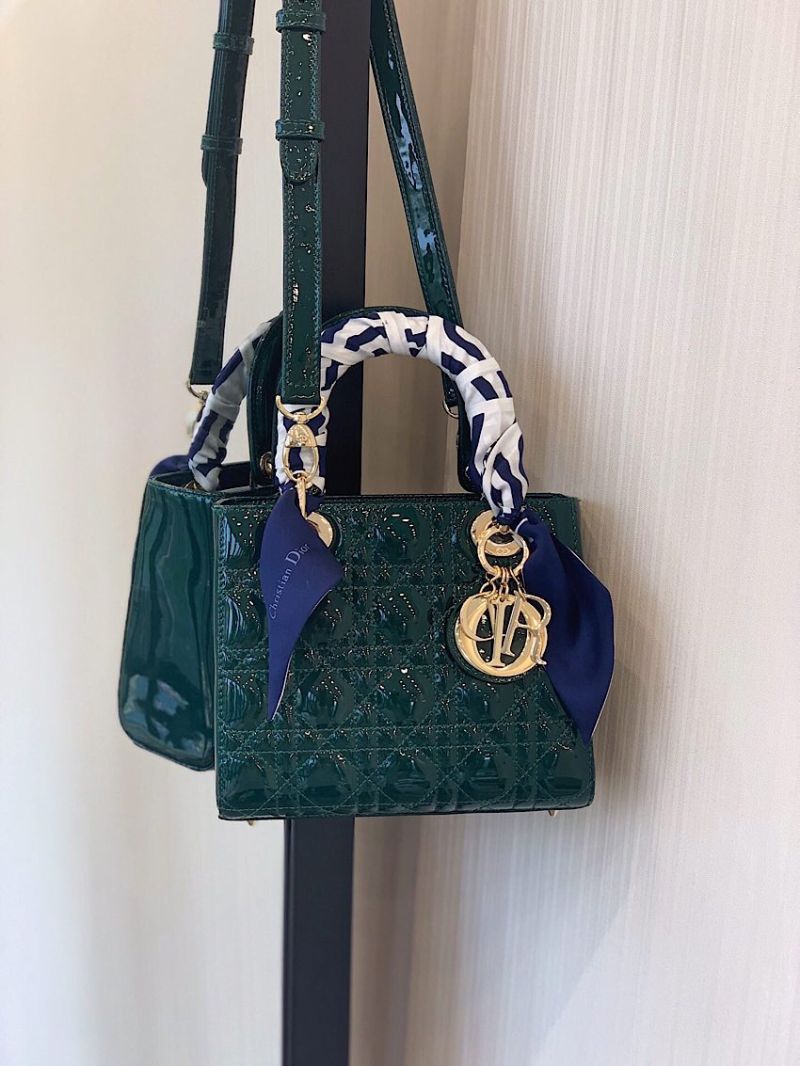Dior Small Lady Dior Patent Calfskin Bag Green