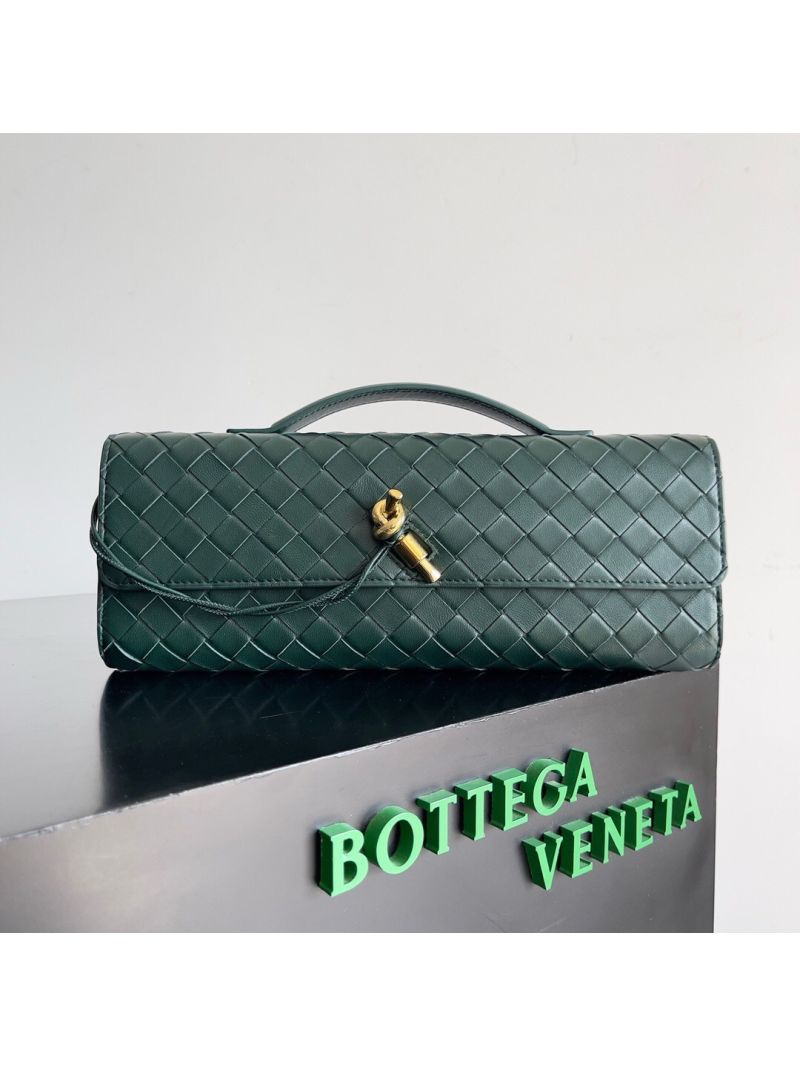 Bottega Veneta BV Long Clutch Andiamo With Handle Intrecciato Lambskin Leather 741511 Green