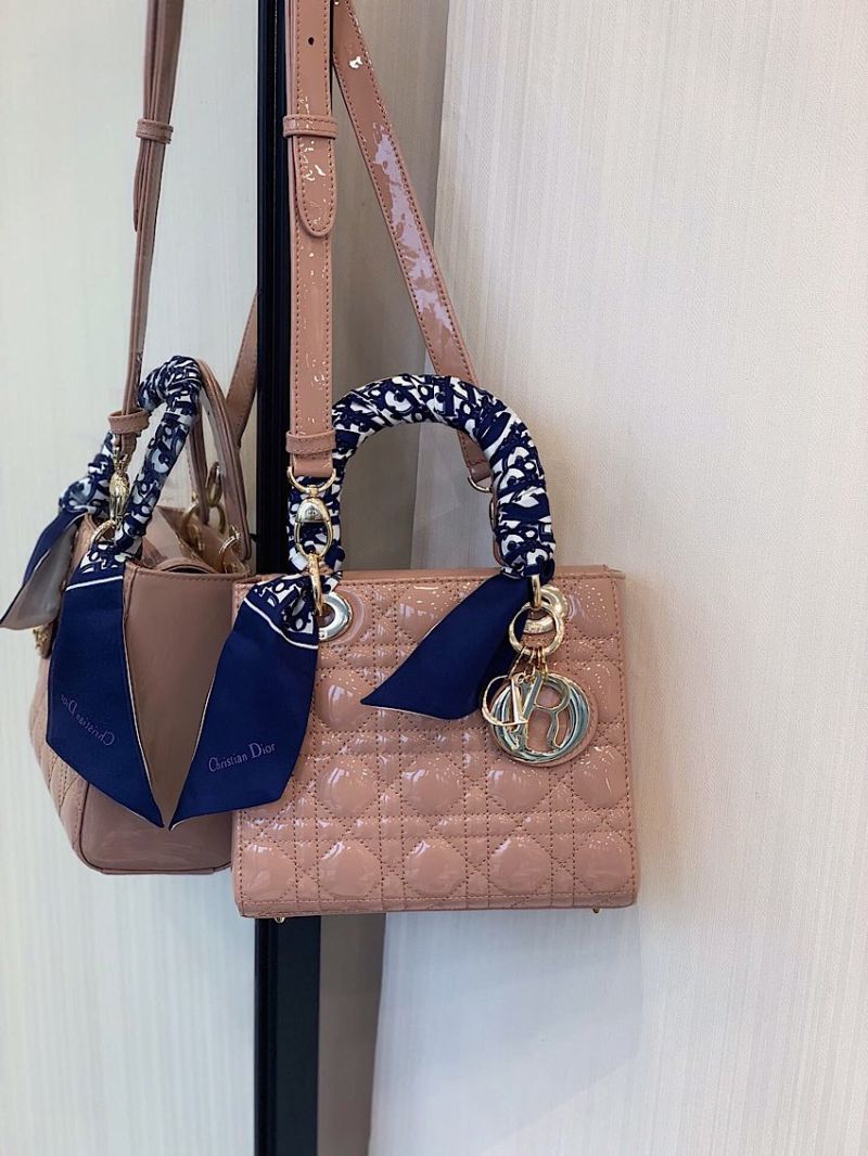 Dior Small Lady Dior Patent Calfskin Bag Antique Rose