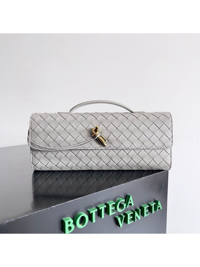 Bottega Veneta BV Long Clutch Andiamo With Handle Intrecciato Lambskin Leather 741511 Grey