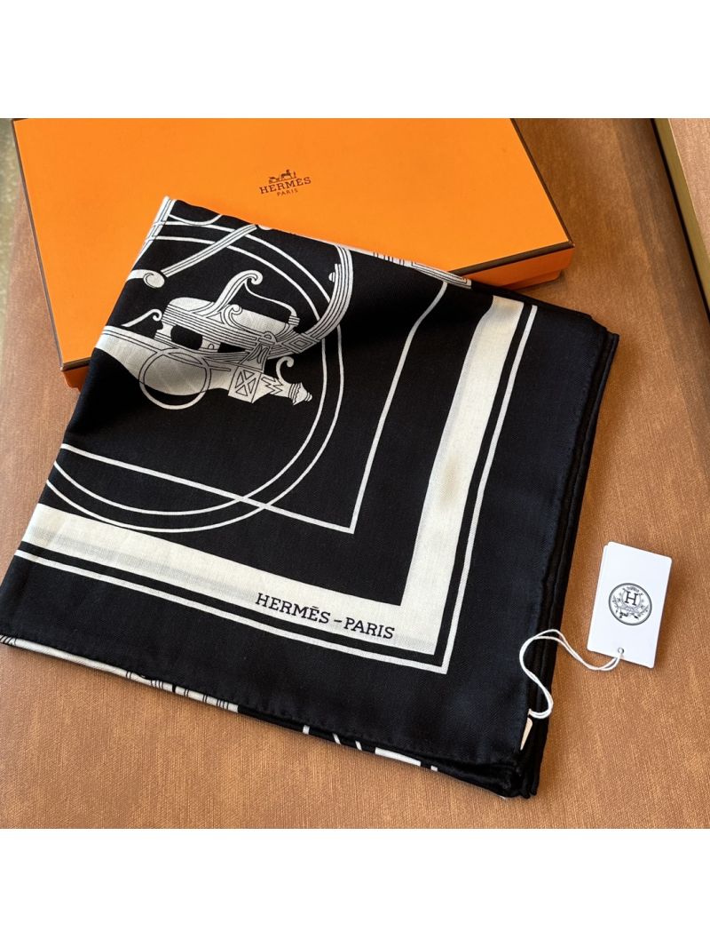 Hermes Ex-libris Fringed Silk Scarf 140 H271064T