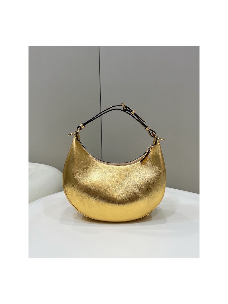 Fendi Fendigraphy Small Gold Soft Laminated Leather with Craquelé Effect Bag 8BR798A