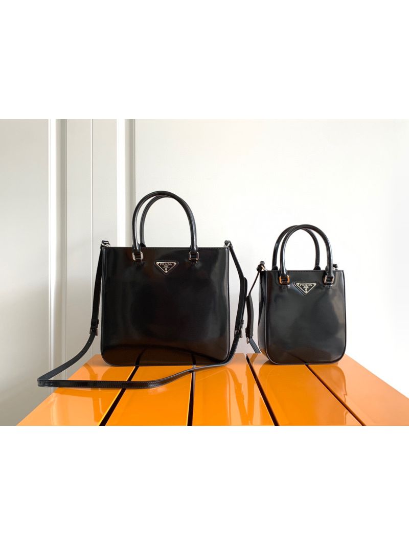 Prada Brushed Leather Tote Bag 1BA330 1BA331 Black