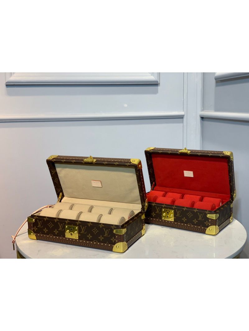 Louis Vuitton LV 8 Watch Case M47641 Monogram w Red Lining