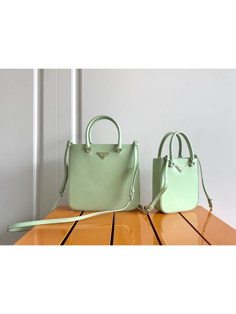 Prada Brushed Leather Tote Bag 1BA330 1BA331 Aqua