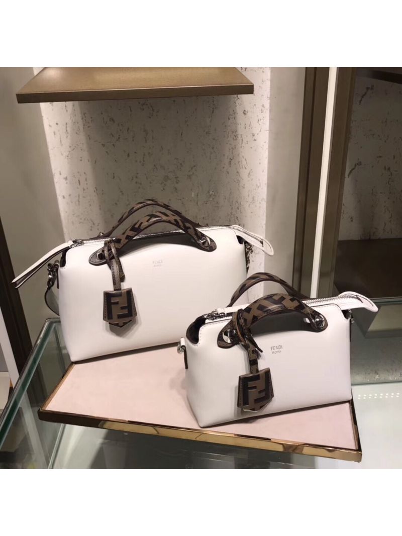 Fendi BY THE WAY Small Medium Leather Boston Bag 8BL124 White