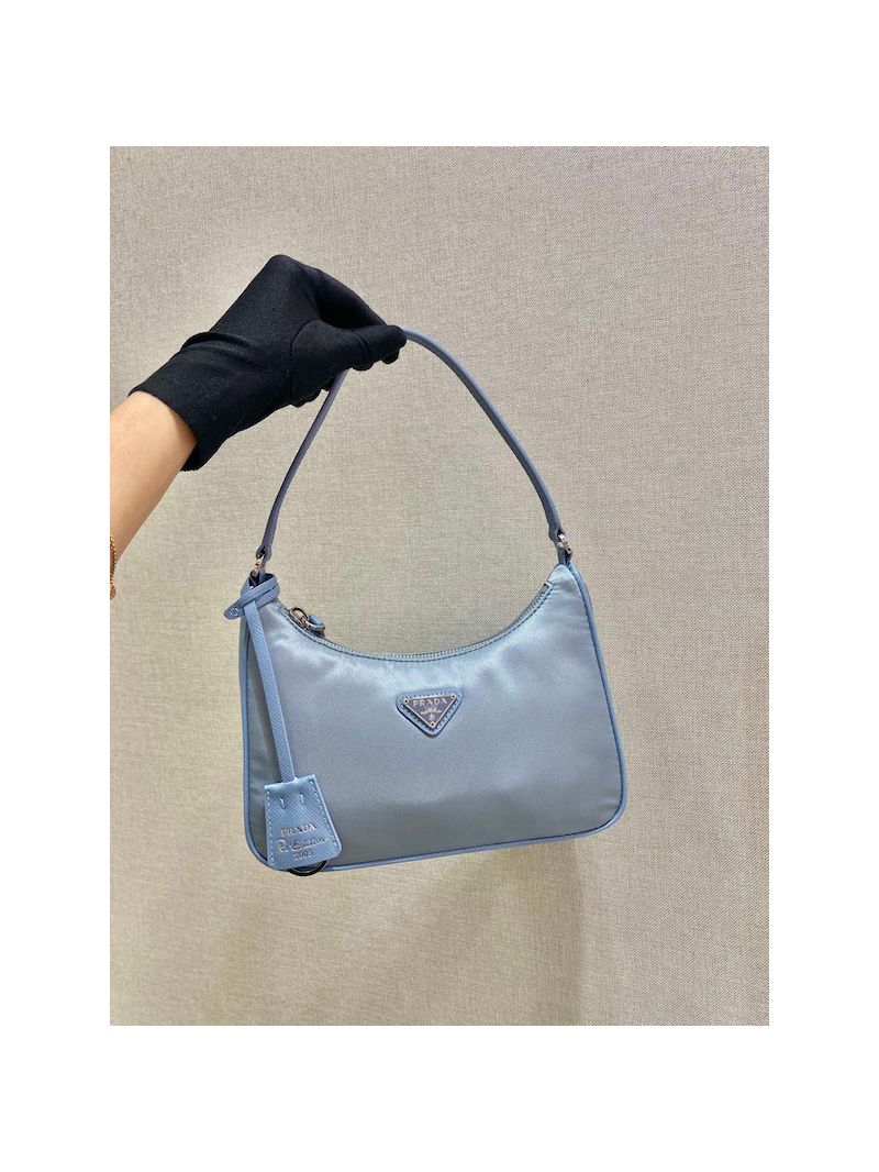 Prada Re-edition 2005 Re-nylon Mini Bag with Saffiano Leather 1BH204 Celeste
