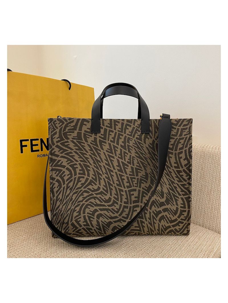 Fendi Shopper Brown Jacquard FF Vertigo Bag 8BH357