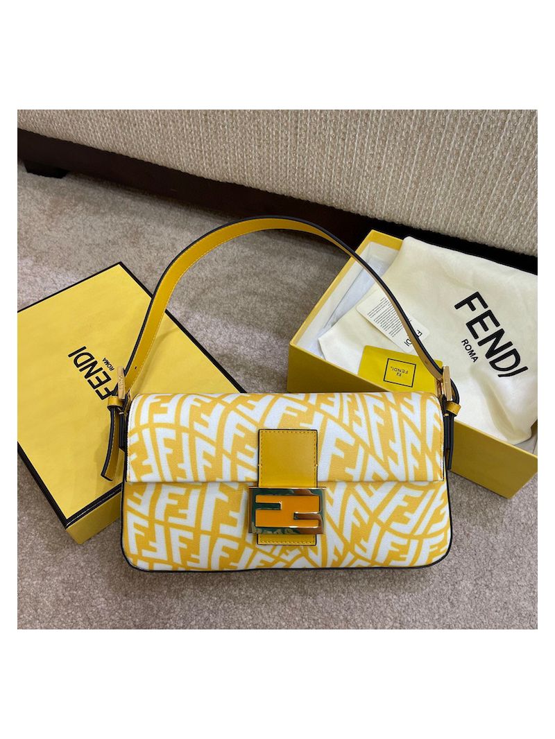 Fendi Baguette 1997 Yellow Glazed Canvas Bag 8BR792