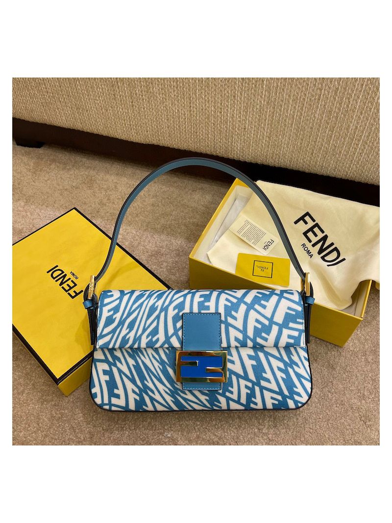 Fendi Baguette 1997 Blue Glazed Canvas Bag 8BR792