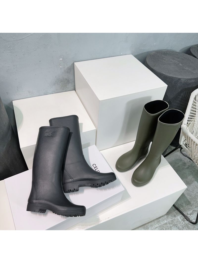 Celine High Celine Rain Boots In Rubber And Calfskin Black 357407010