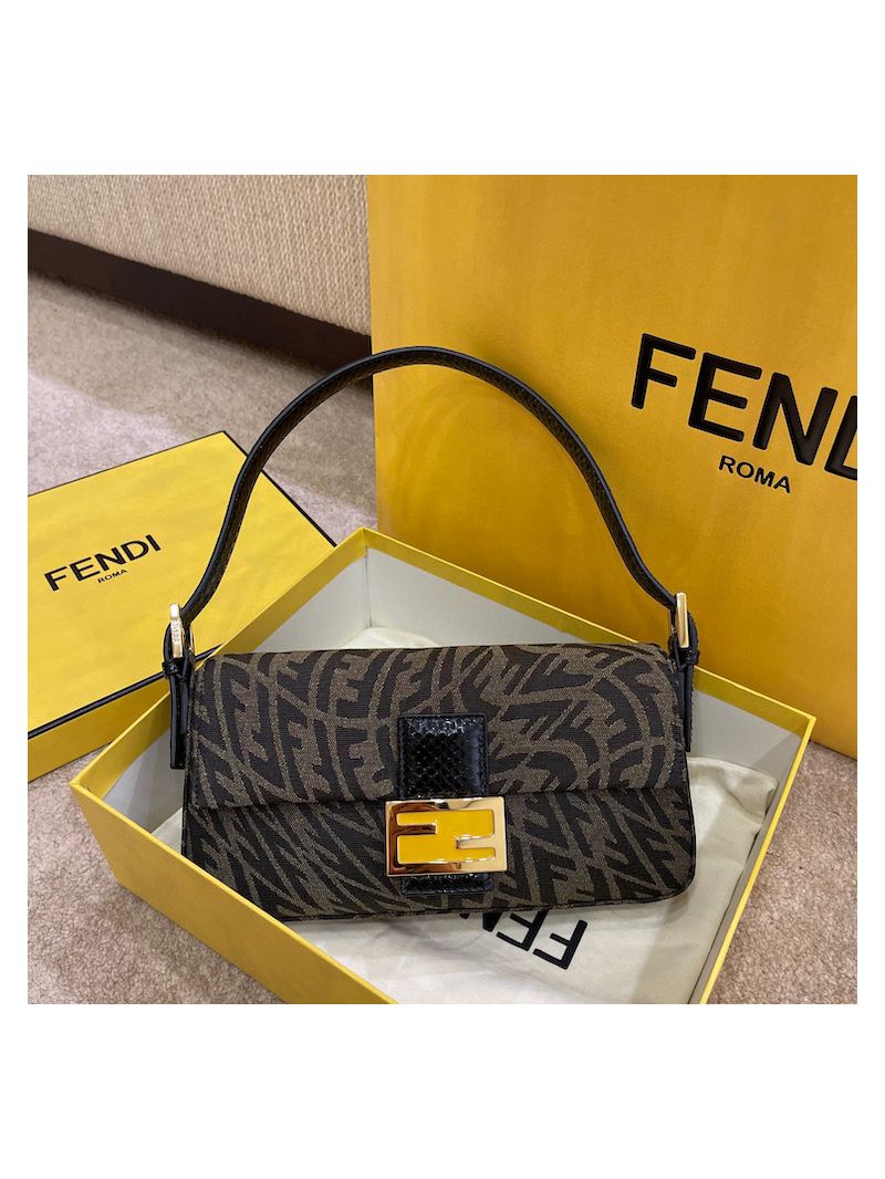 Fendi Baguette 1997 Brown Jacquard Ff Vertigo Bag 8BR792