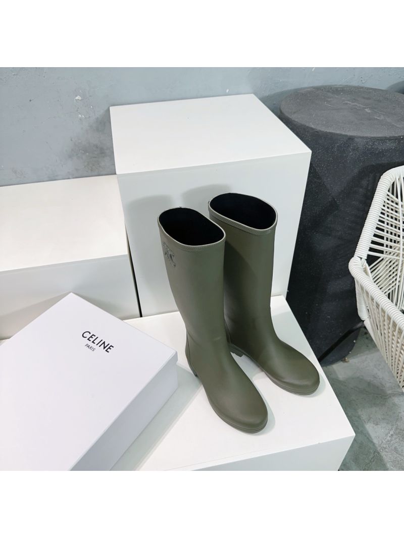 Celine High Celine Rain Boots In Rubber And Calfskin Khaki 357407010