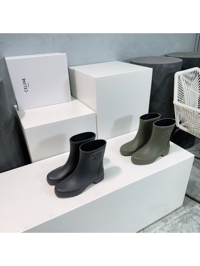 Celine Mid Celine Rain Boots In Natural Rubber Black 360117001