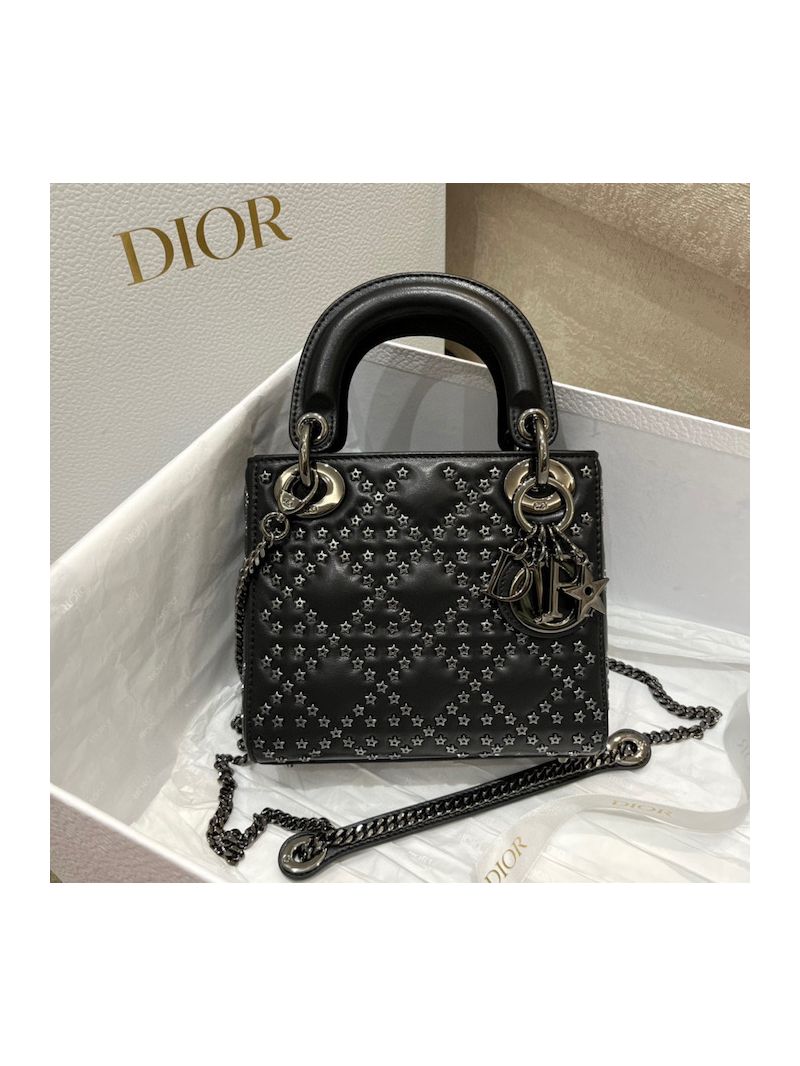 Dior Mini Lady Dior Bag Black Lucky Star Cannage Lambskin M0505