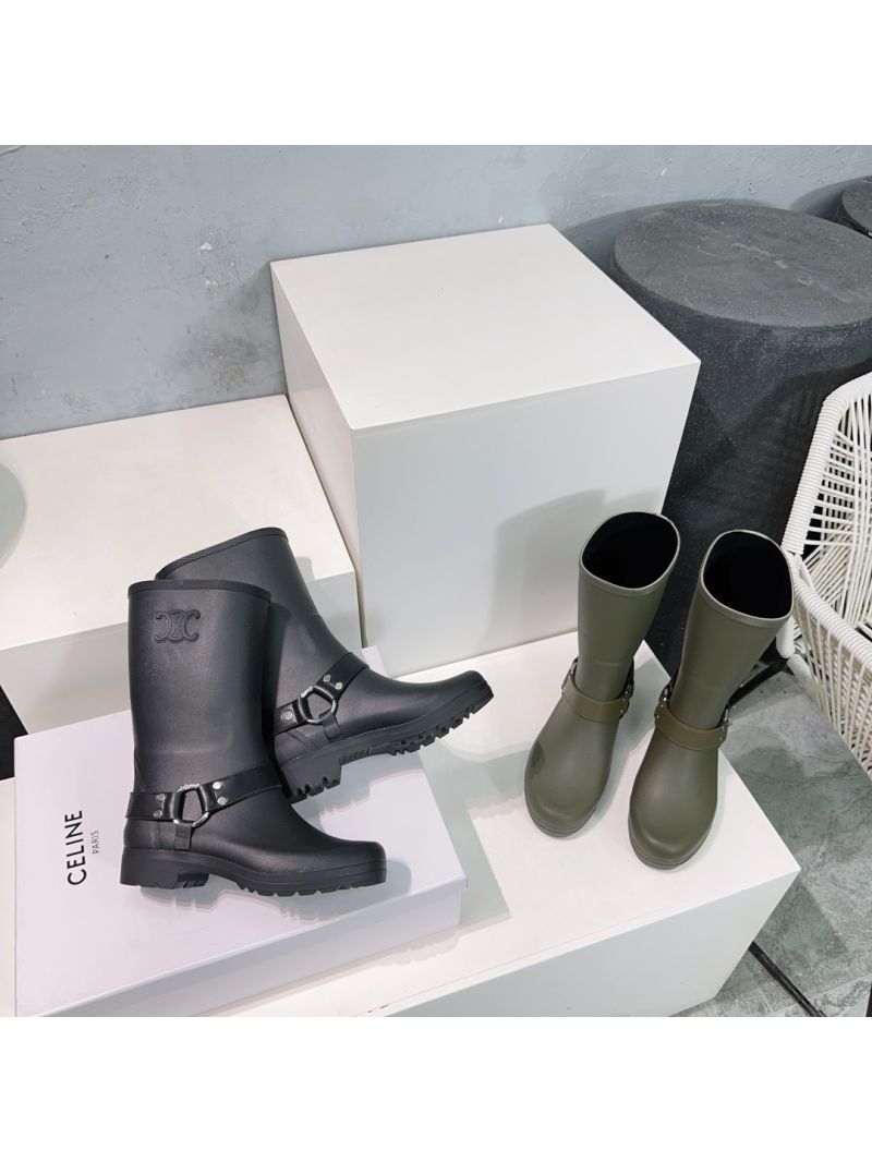 Celine Mid Rain Boots In Rubber And Calfskin Black 357397010