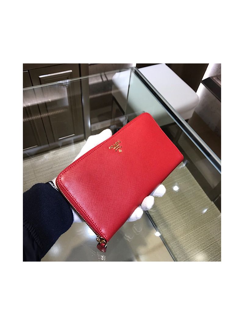 Prada 1M0506 Saffiano Leather Zip Around Wallet Red