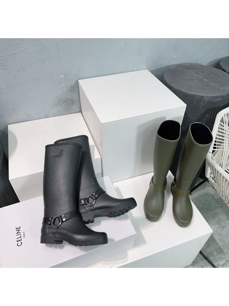 Celine High Rain Boots In Rubber And Calfskin Black 357407010C