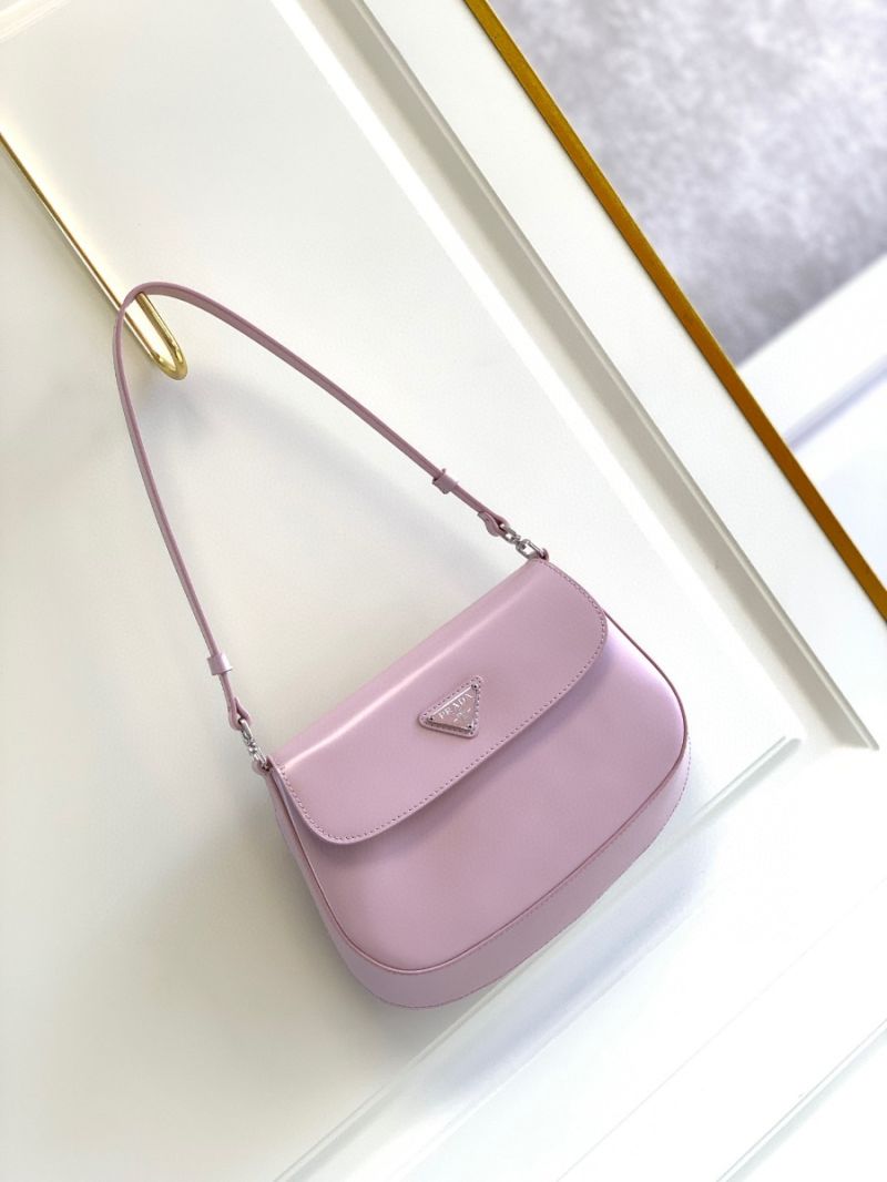 Prada Cleo Brushed Leather Shoulder Bag With Flap 1BD311 Alabaster Pink