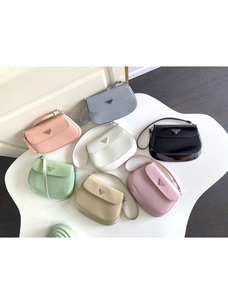 Prada Cleo Brushed Leather Shoulder Bag With Flap 1BD311 Beige