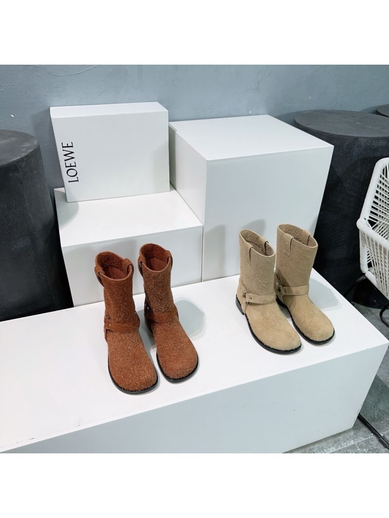 Loewe Campo Biker Boot in Brushed Suede L815285X93 Oat