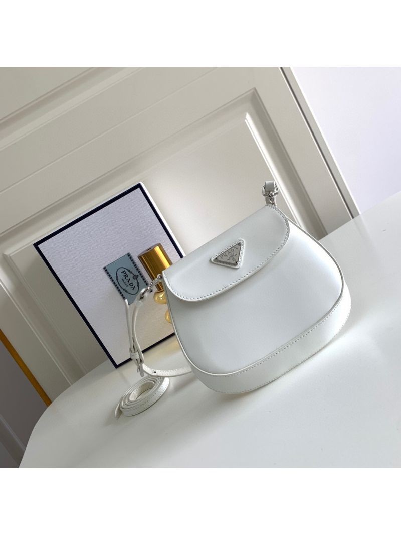 Prada Cleo Brushed Leather Mini Bag 1BH188 White