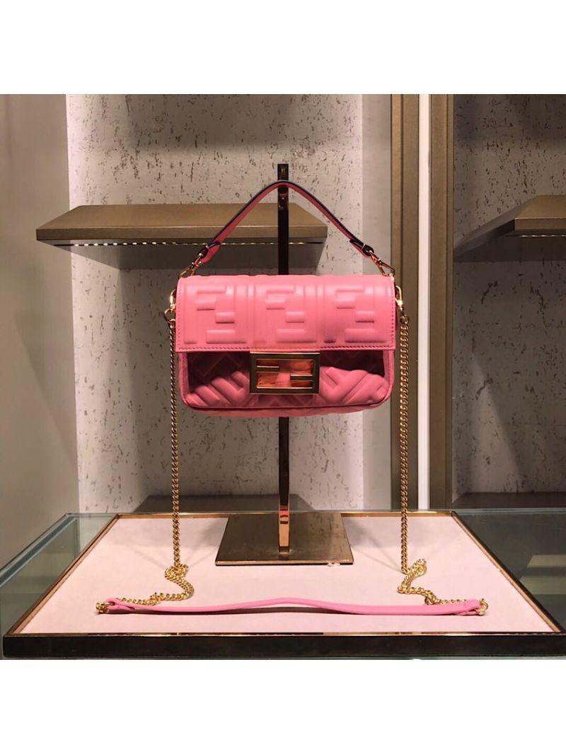 Fendi Baguette Mini / Medium Bag with FF Motif 8BR600 Pink