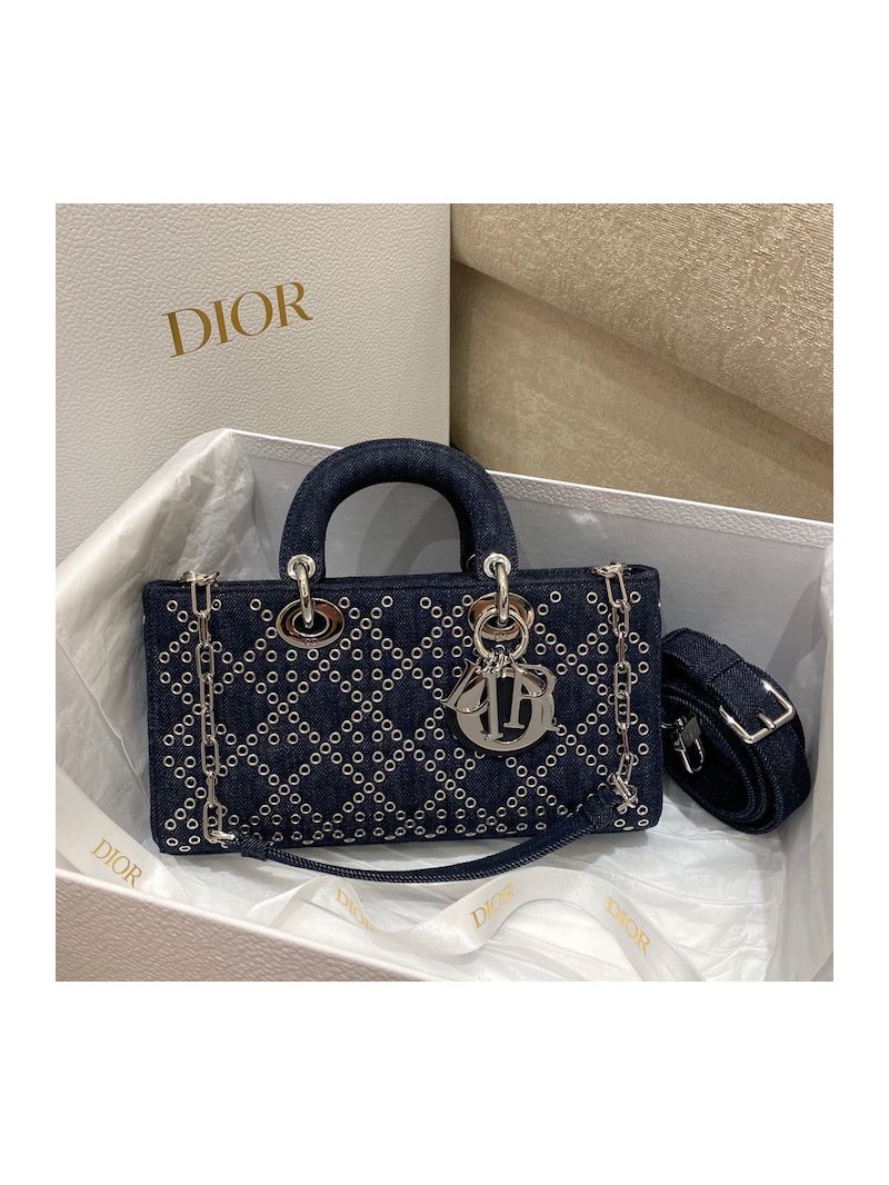Dior Lady D-Joy Bag Eyelet Blue Cannage Denim M0540O