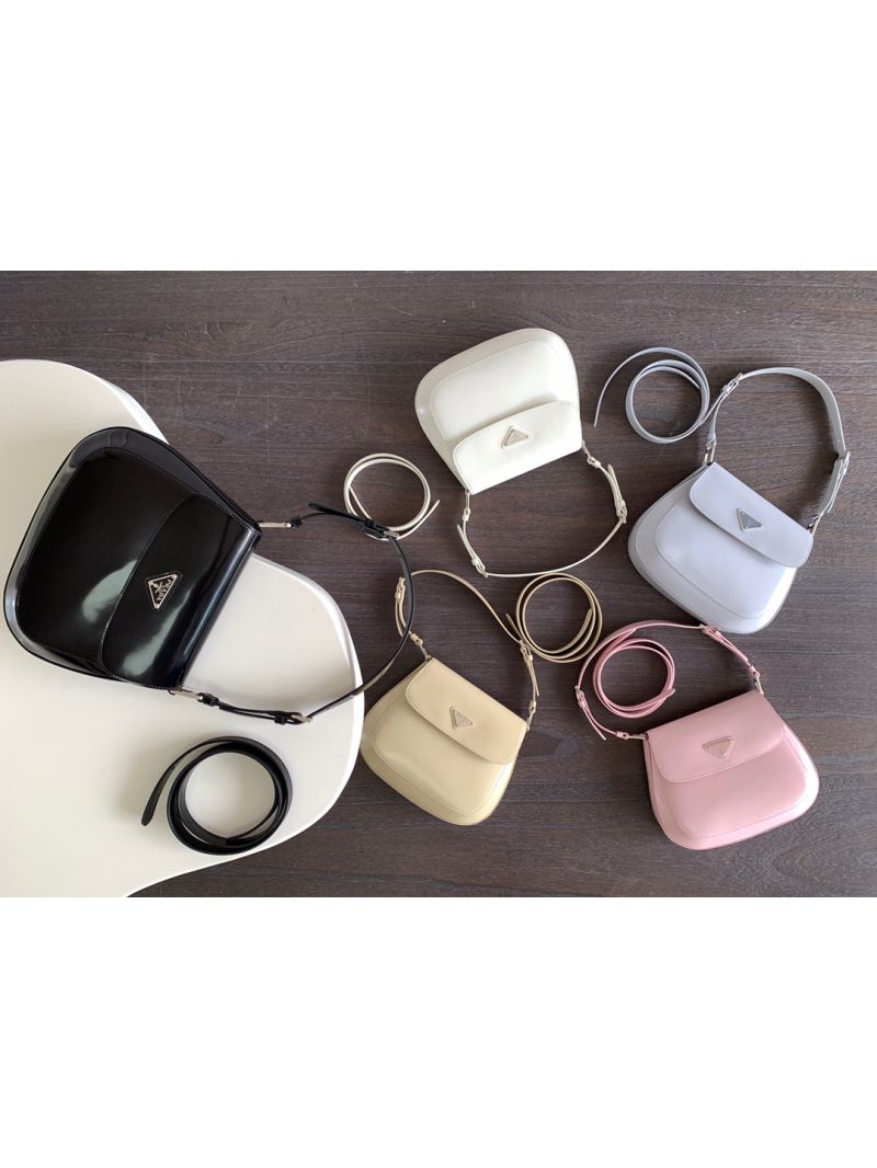 Prada Cleo Brushed Leather Shoulder Bag 1BD303 Beige