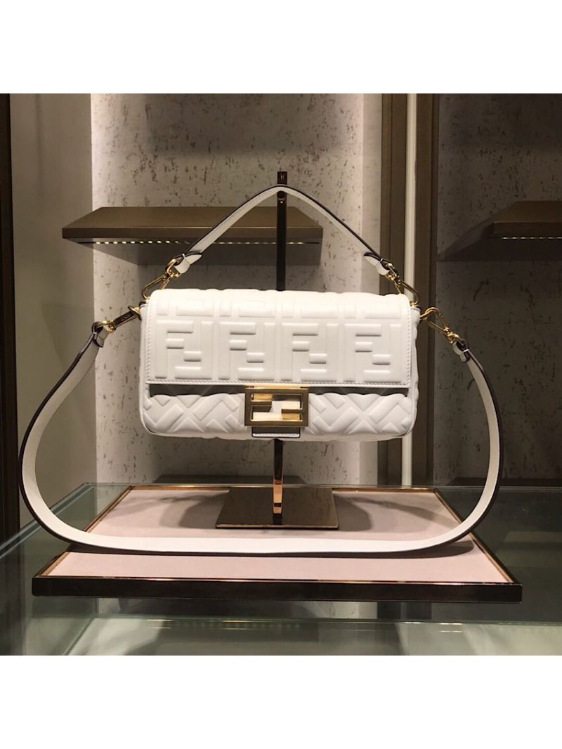 Fendi Baguette Mini / Medium Bag with FF Motif 8BR600 White