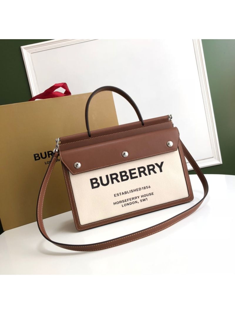 Burberry Small Horseferry Print Title Bag with Pocket Detail 80146371 Natural w Malt Brown