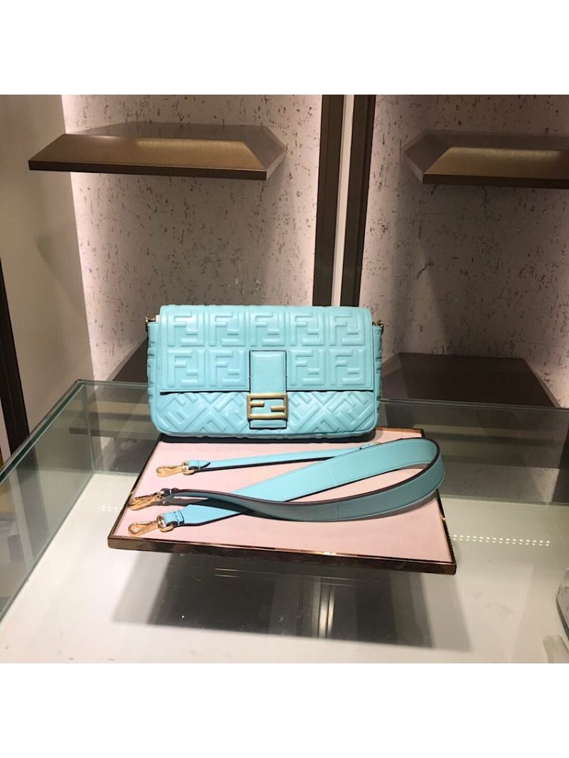 Fendi Baguette Bag with FF Motif Large 8BR771 Pale blue