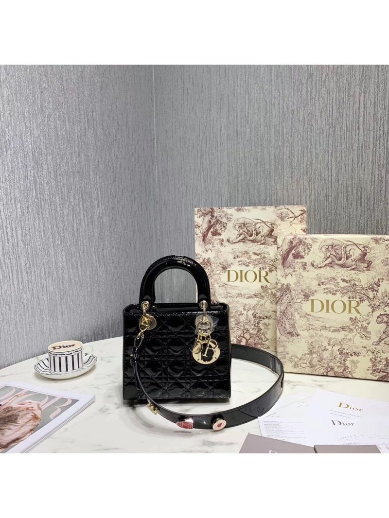 My Lady Dior Bag Patent Calfskin with Customisable Shoulder Strap Black