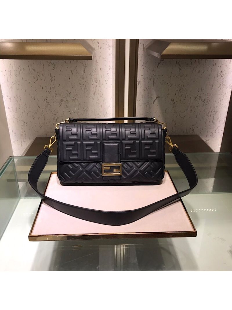 Fendi Baguette Bag with FF Motif Large 8BR771 Black