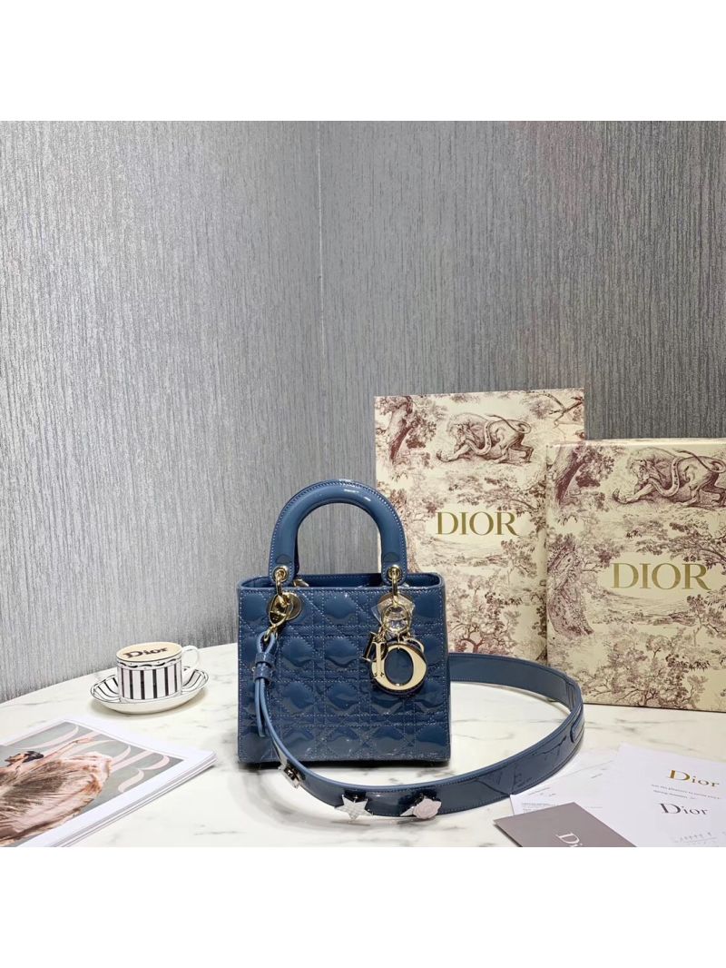 My Lady Dior Bag Patent Calfskin with Customisable Shoulder Strap Denim Blue