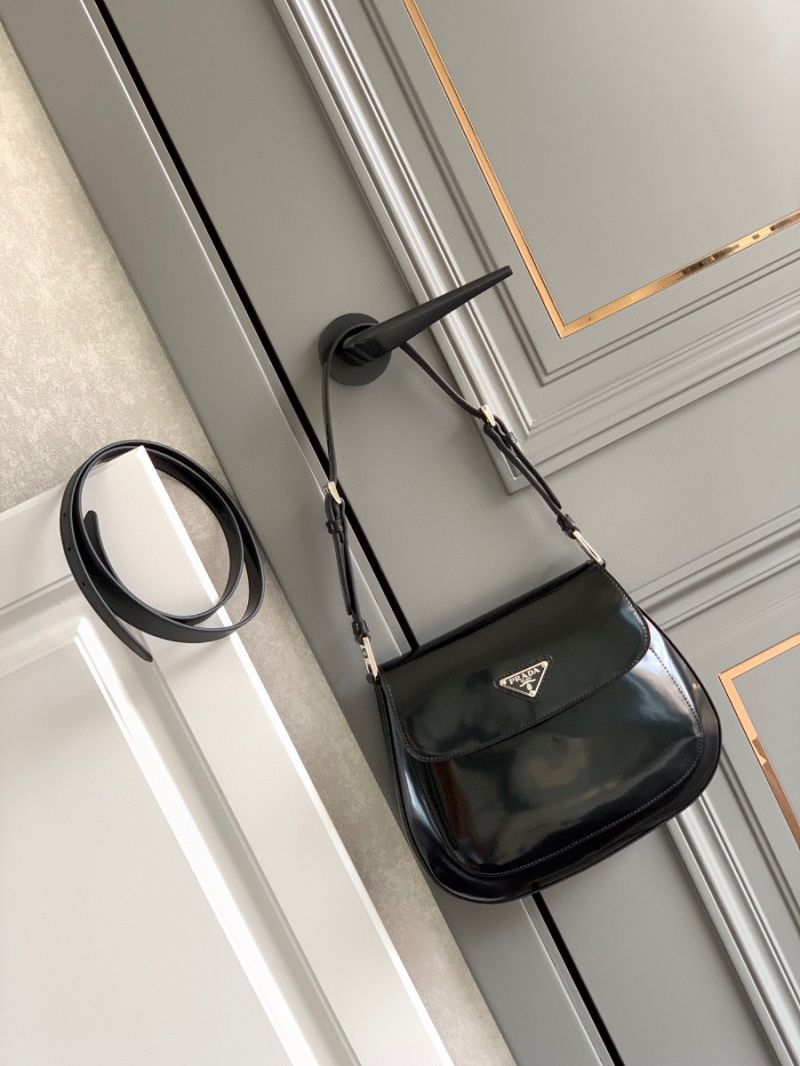 Prada Cleo Brushed Leather Shoulder Bag 1BD303 Black