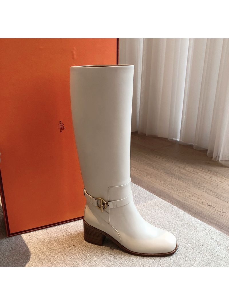 Hermes Justine 50 Boot With Glenan Buckle H242003Z Calfskin White