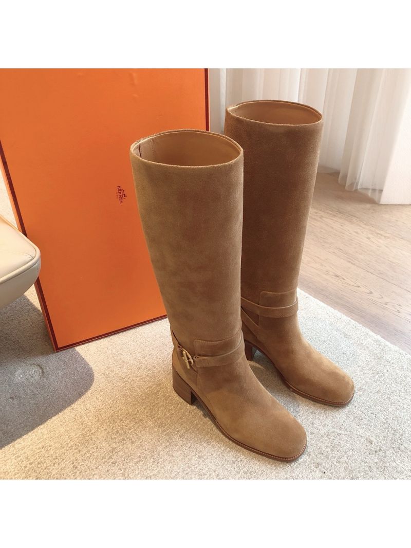 Hermes Justine 50 Boot With Glenan Buckle H242005Z Suede Calfskin Brown