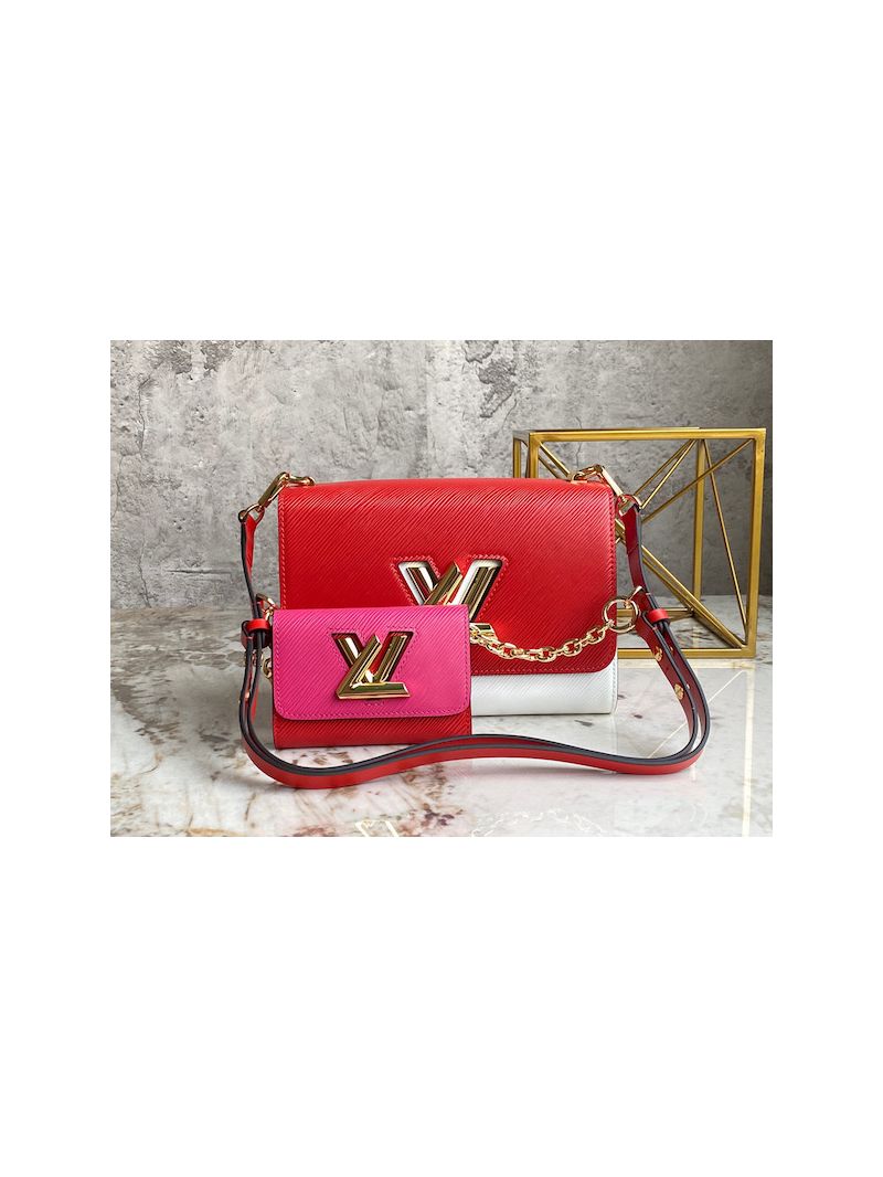 Louis Vuitton LV Twist MM Twisty Epi Leather M59885 Red Fuchsia White