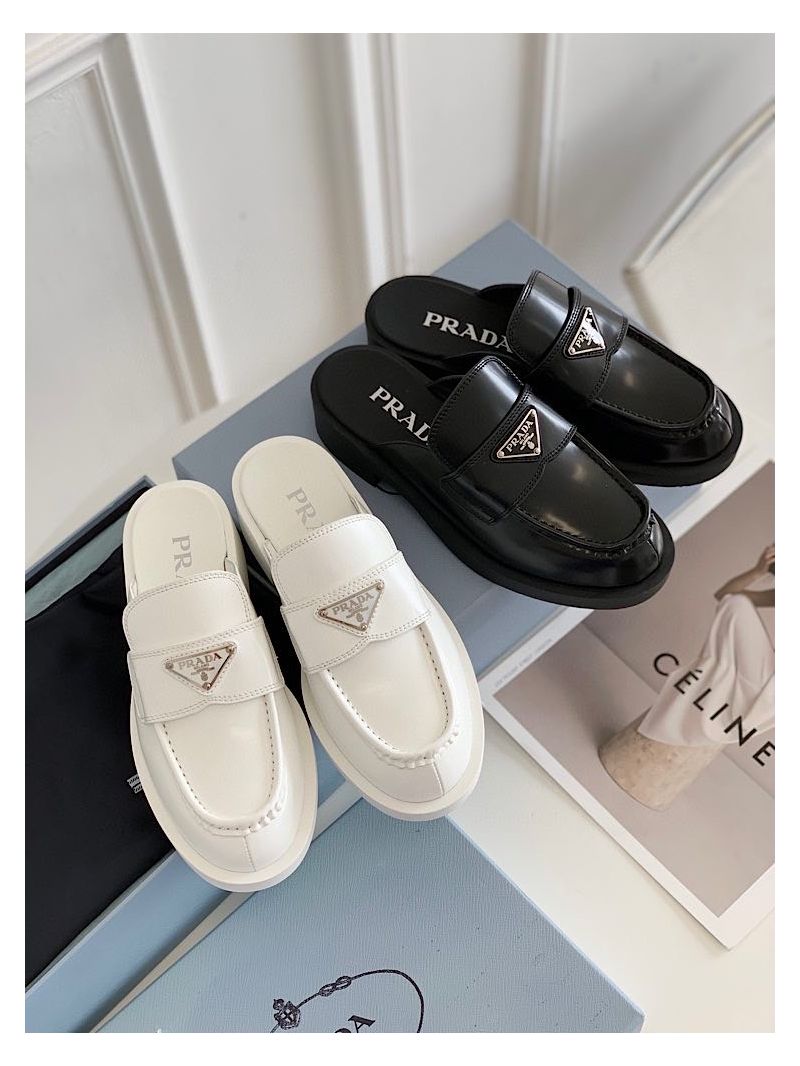 Prada Brushed Leather Mules 1D652M Black