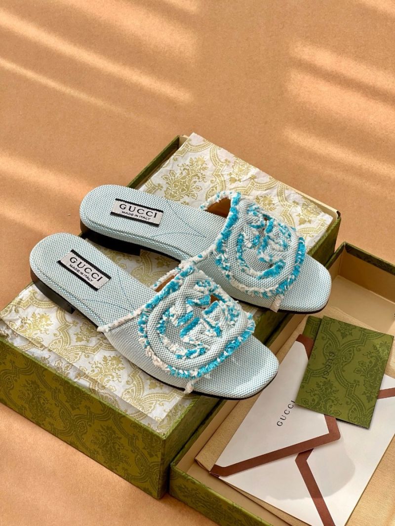 Gucci Interlocking G Slide Sandal 782412 Blue Fabric