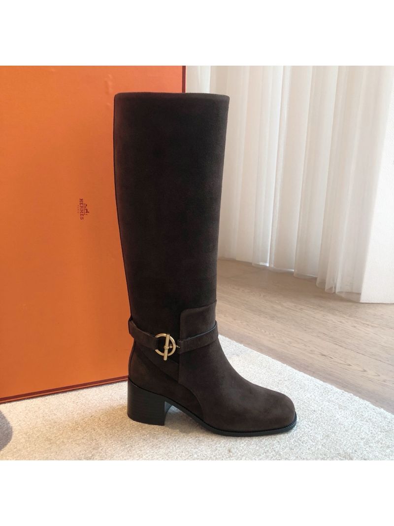 Hermes Justine 50 Boot With Glenan Buckle H242005Z Suede Calfskin Ecorce