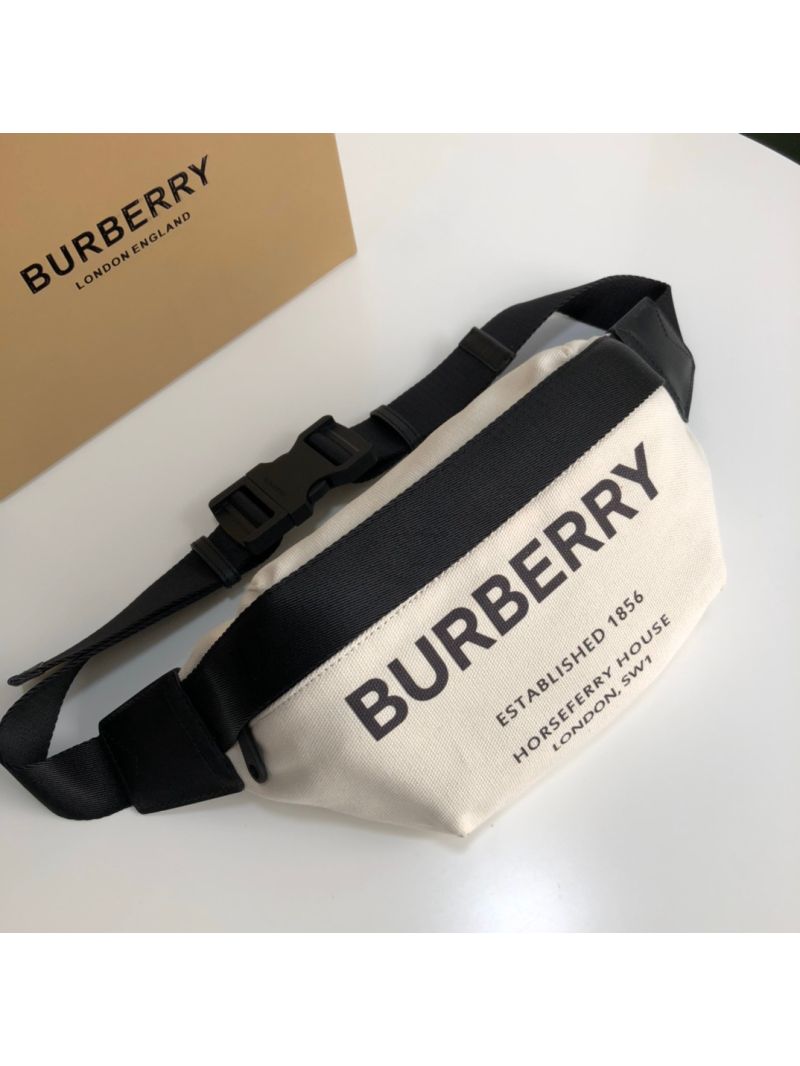 Burberry Medium Horseferry Print Cotton Canvas Bum Bag Natural w Black