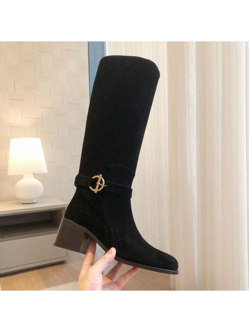 Hermes Justine 50 Boot With Glenan Buckle H242005Z Suede Calfskin Black