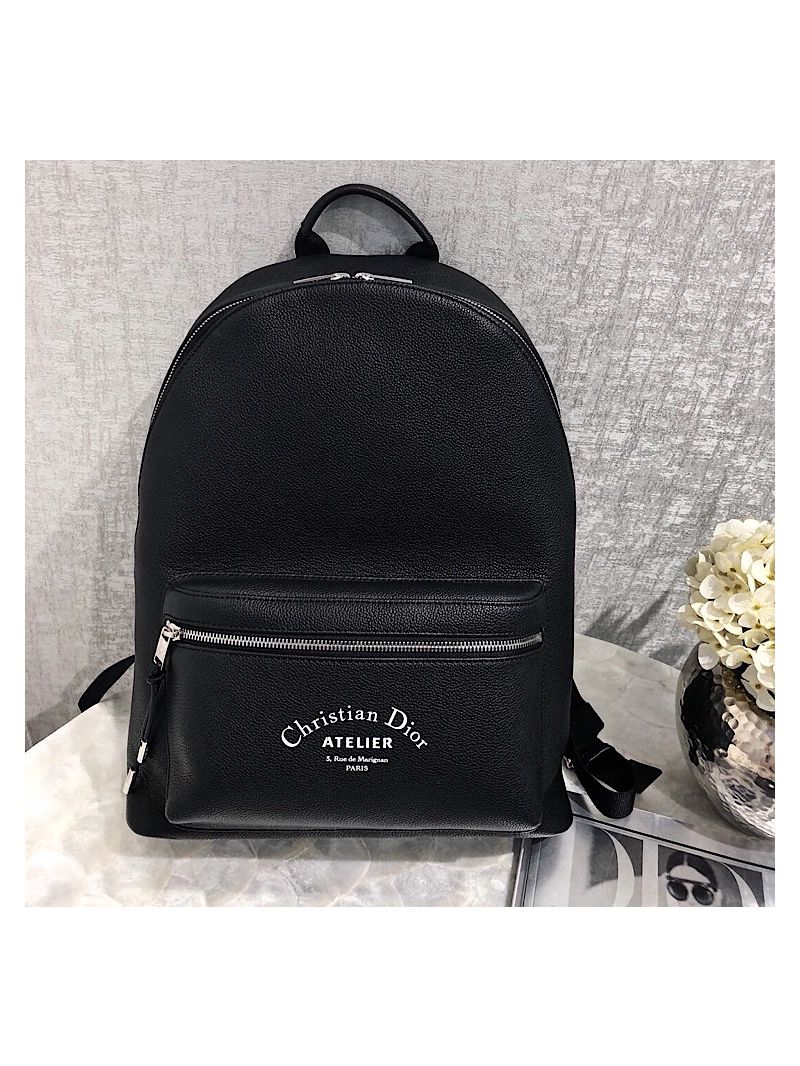 Dior Black Grained Calfskin Rucksack With "Atelier" Print