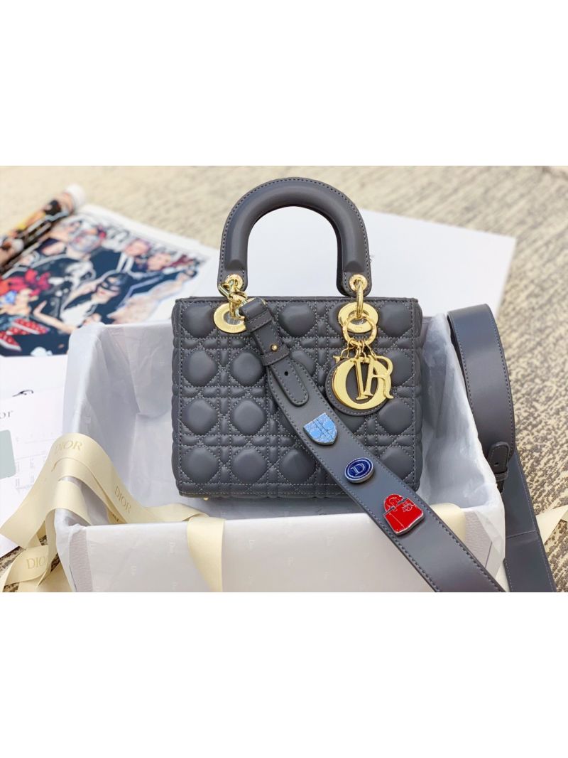 My Lady Dior Bag Lambskin with Customisable Shoulder Strap Dark Grey