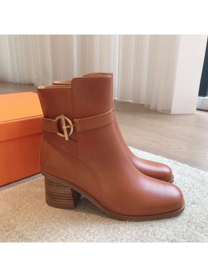 Hermes Jill 60 Ankle Boot With Glenan Buckle H242006Z Calfskin Brown