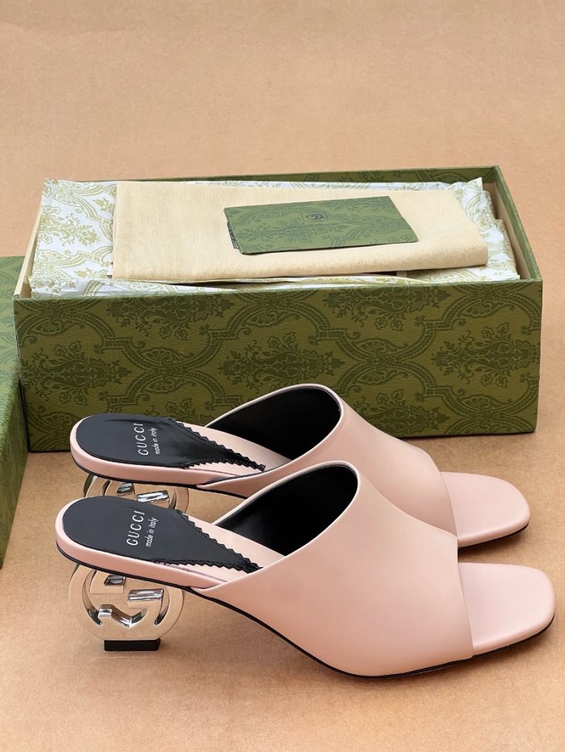 Gucci Interlocking G Heeled Sandals 241815 pink